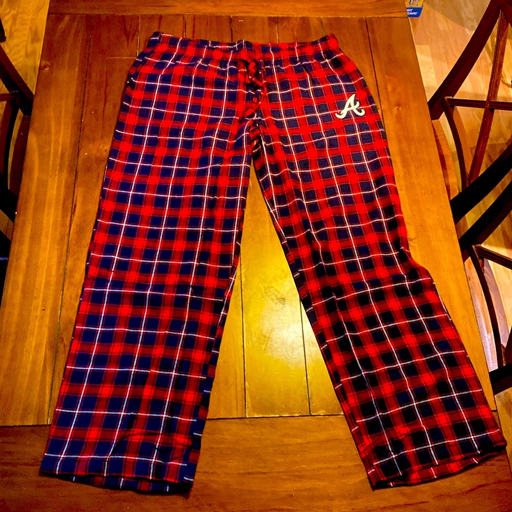 COPY - Unisex Atlanta Braves pajama pants. Size large. Red plaid. Never worn.